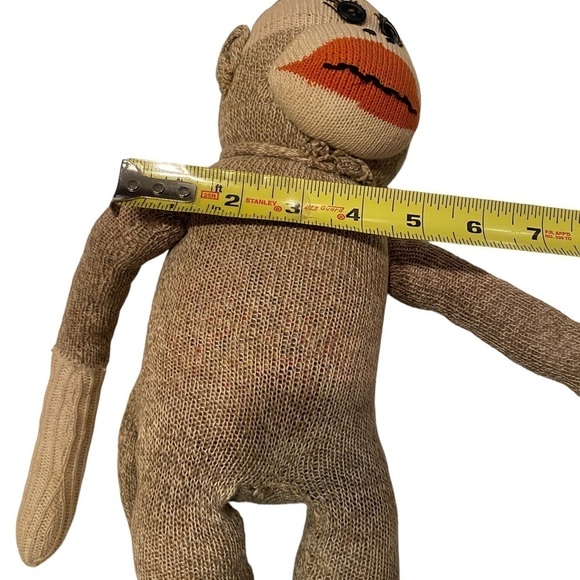 Sock Monkey Stuffed Plush Brown with Beanie Hat with Pom Pom - Picture 10 of 11